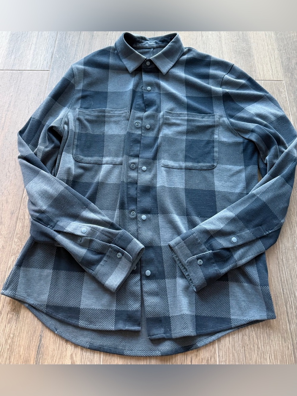 Lululemon Men's Black & Gray Buffalo Plaid Snap-Front Shirt